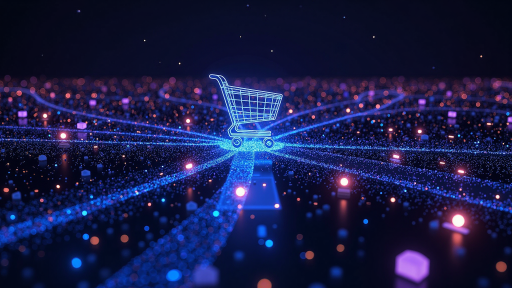 E-commerce platform interface with shopping cart, online retail website design, digital commerce solution